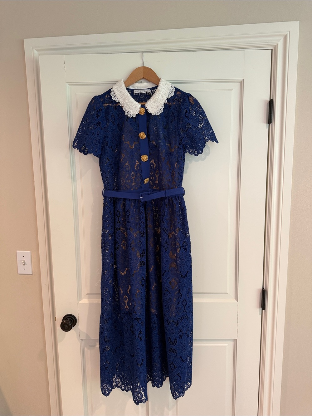 Self-Portrait Royal Blue Lace Dress with White Collar